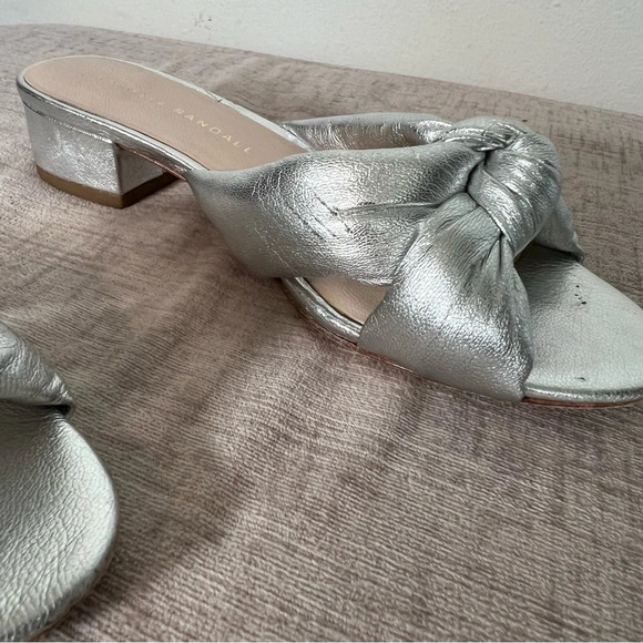 Loeffler Randall Silver Bow Knotted Slip On Leather Block Heel Sandals Sz 5 - Picture 7 of 9
